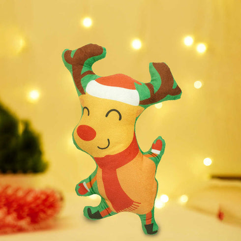 Stuffed Christmas Reindeer Printed Pillow - Uncommongifts.in